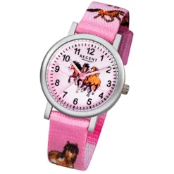 Regent Kinder-Armbanduhr Pferde Quarz Aluminium Textil rosa Mädchen Uhr URF729