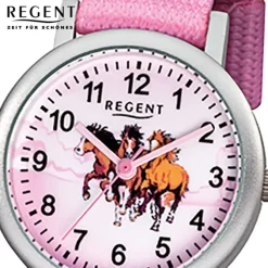 Regent Kinder-Armbanduhr Pferde Quarz Aluminium Textil rosa Mädchen Uhr URF729