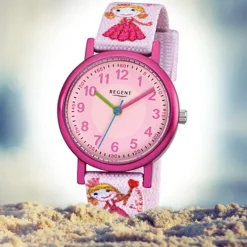 Regent Kinder-Armbanduhr Prinzessin Mineralglas Quarz Textil rosa URF949