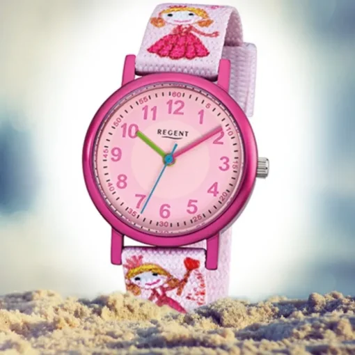 Regent Kinder-Armbanduhr Prinzessin Mineralglas Quarz Textil rosa URF949
