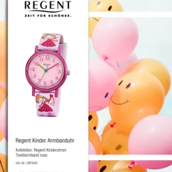 Regent Kinder-Armbanduhr Prinzessin Mineralglas Quarz Textil rosa URF949