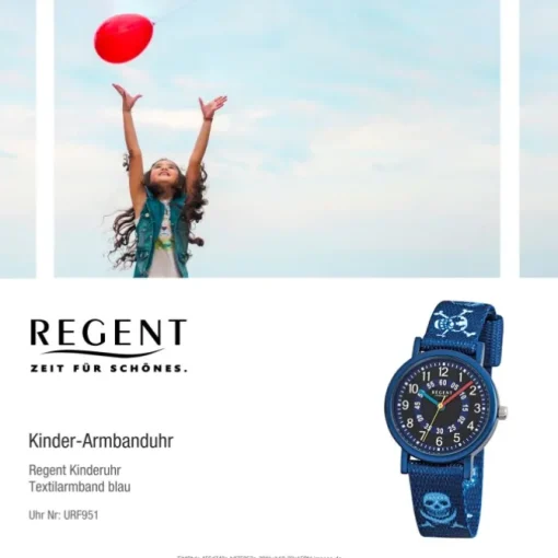 Regent Kinder-Armbanduhr Pirat Mineralglas Quarz Textil blau URF951