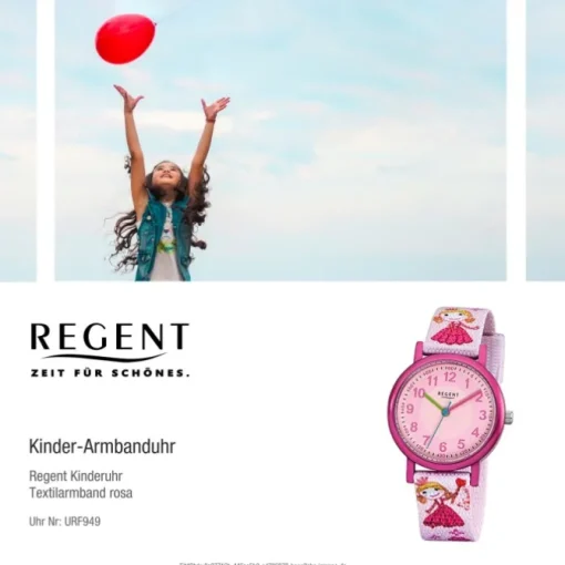 Regent Kinder-Armbanduhr Prinzessin Mineralglas Quarz Textil rosa URF949