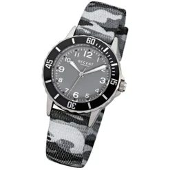 Regent Kinder-Armbanduhr Quarz Textil grau schwarz Jungen Uhr URF941