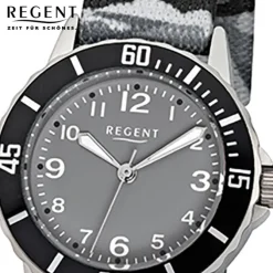 Regent Kinder-Armbanduhr Quarz Textil grau schwarz Jungen Uhr URF941