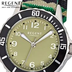 Regent Kinder-Uhr - Kinderuhren - Quarz Textil grün, schwarz, beige URF938