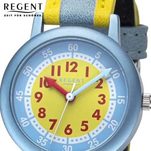 Regent Kinderuhr Armbanduhr Analog PURarmband gelb hellblau URF1473