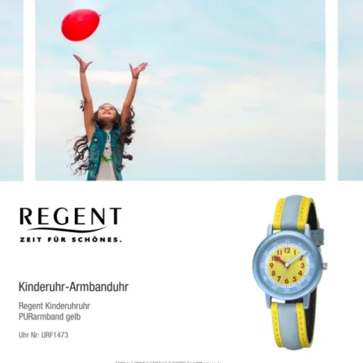Regent Kinderuhr Armbanduhr Analog PURarmband gelb hellblau URF1473