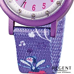 Regent Kinderuhr Feenapplikation Glitzersteine Textil lila Mädchen Uhr URF486