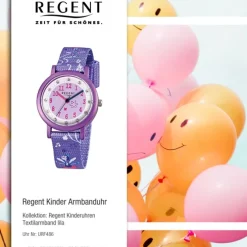 Regent Kinderuhr Feenapplikation Glitzersteine Textil lila Mädchen Uhr URF486