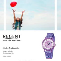 Regent Kinderuhr Feenapplikation Glitzersteine Textil lila Mädchen Uhr URF486