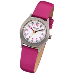 Regent Kinderuhren Quarzwerk Leder-Armband pink Kinder-Armbanduhren URF946