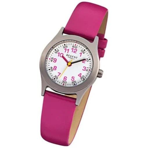 Regent Kinderuhren Quarzwerk Leder-Armband pink Kinder-Armbanduhren URF946
