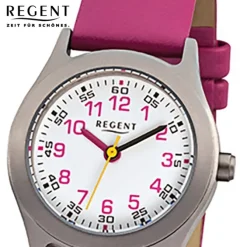 Regent Kinderuhren Quarzwerk Leder-Armband pink Kinder-Armbanduhren URF946