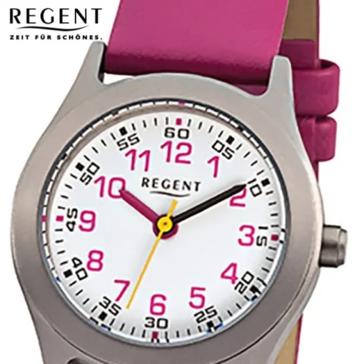 Regent Kinderuhren Quarzwerk Leder-Armband pink Kinder-Armbanduhren URF946