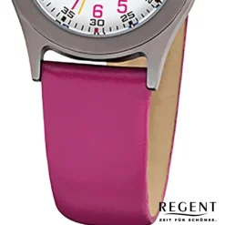 Regent Kinderuhren Quarzwerk Leder-Armband pink Kinder-Armbanduhren URF946