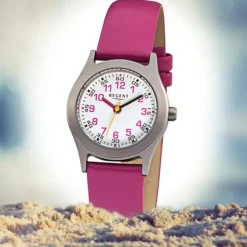 Regent Kinderuhren Quarzwerk Leder-Armband pink Kinder-Armbanduhren URF946