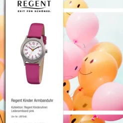 Regent Kinderuhren Quarzwerk Leder-Armband pink Kinder-Armbanduhren URF946