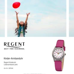 Regent Kinderuhren Quarzwerk Leder-Armband pink Kinder-Armbanduhren URF946