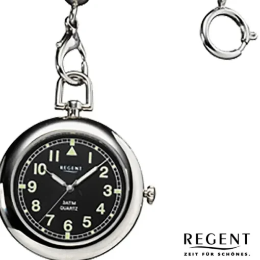 Regent Taschenuhr Herren P-38 Quarz-Uhr mit Lederkette und Ledertäschchen URP038