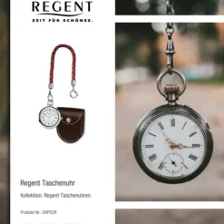 Regent Taschenuhr Herren P-39 Quarz-Uhr mit Lederkette und Ledertäschchen URP039