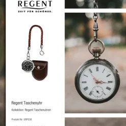 Regent Taschenuhr Herren P-38 Quarz-Uhr mit Lederkette und Ledertäschchen URP038