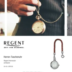 Regent Taschenuhr Herren P-39 Quarz-Uhr mit Lederkette und Ledertäschchen URP039