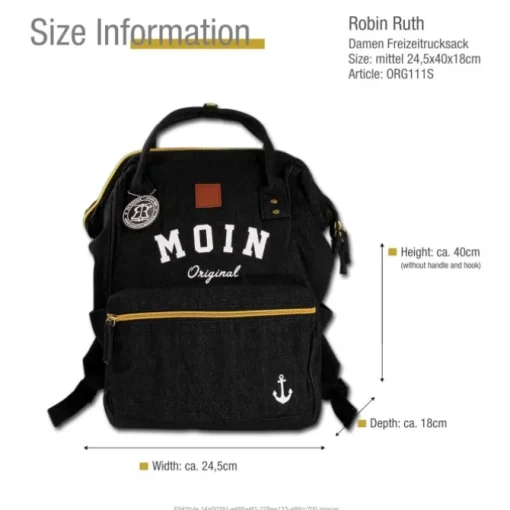 Robin Ruth Rucksack Baumwolle schwarz weiß ORG111S