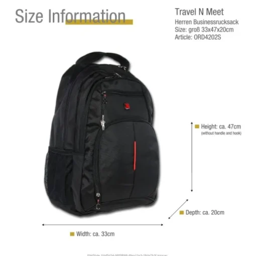 Rucksack, Notebooktasche Polyester schwarz Notebookfach Travel N Meet ORD4202S