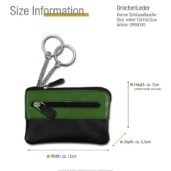 Schlüsseltasche Leder schwarz, grün Schlüsseletui Minibörse DrachenLeder OPS905G
