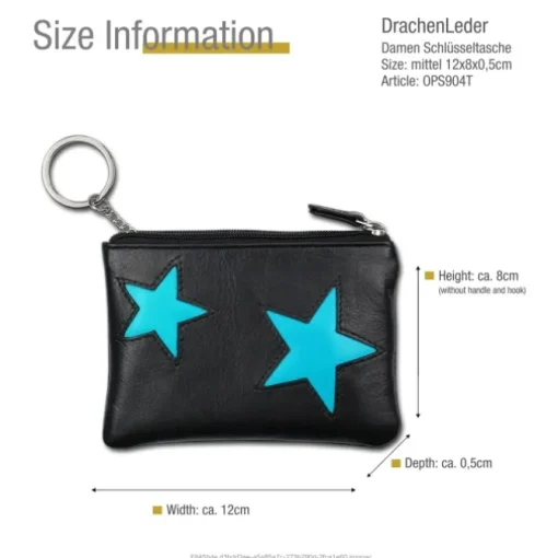 Schlüsseltasche Leder schwarz, türkis Schlüsseletui DrachenLeder OPS904T