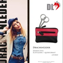 Schlüsseltasche Leder schwarz, pink Schlüsseletui Minibörse DrachenLeder OPS905P
