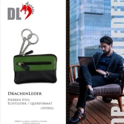 Schlüsseltasche Leder schwarz, grün Schlüsseletui Minibörse DrachenLeder OPS905G