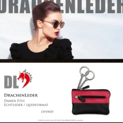 Schlüsseltasche Leder schwarz, pink Schlüsseletui Minibörse DrachenLeder OPS905P