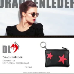 Schlüsseltasche Leder schwarz, pink Schlüsseletui DrachenLeder OPS904P