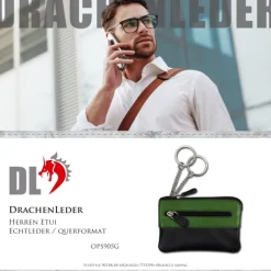 Schlüsseltasche Leder schwarz, grün Schlüsseletui Minibörse DrachenLeder OPS905G