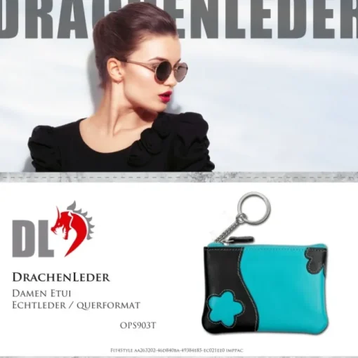 Schlüsseltasche Leder türkis, schwarz Schlüsseletui DrachenLeder OPS903T