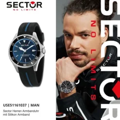 Sector Herren Armbanduhr Analog Silikonarmband schwarz USE51161037