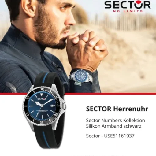 Sector Herren Armbanduhr Analog Silikonarmband schwarz USE51161037