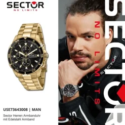 Sector Herren Armbanduhr Chrono Edelstahlarmband gold USE73643008