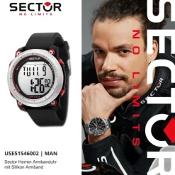Sector Herren Armbanduhr Digital Silikonarmband schwarz USE51546002