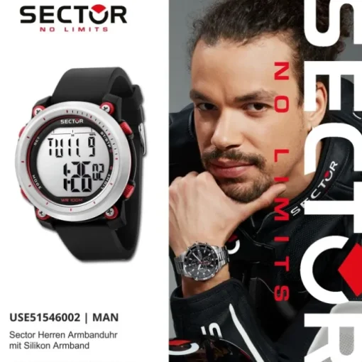 Sector Herren Armbanduhr Digital Silikonarmband schwarz USE51546002