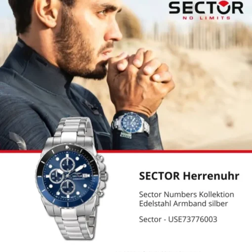 Sector Herren Armbanduhr Chrono Edelstahlarmband silber USE73776003