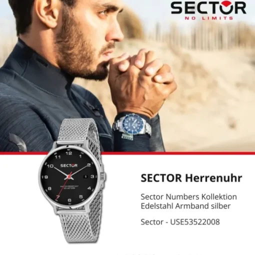 Sector Herren Armbanduhr Analog Edelstahlarmband silber USE53522008