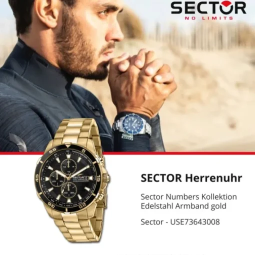 Sector Herren Armbanduhr Chrono Edelstahlarmband gold USE73643008
