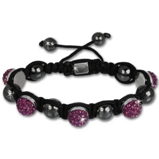Shamballa Armband original Sterlinx mit 5 lila Glitzerkugeln SHS51V