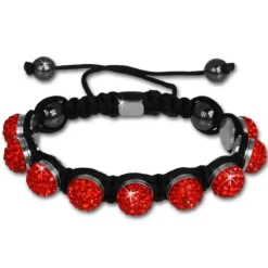 Shamballa Armband original Sterlinx mit 9 roten Glitzerkugeln SHS90R
