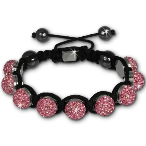 Shamballa Armband original Sterlinx mit 9 rosa Glitzerkugeln SHS90A