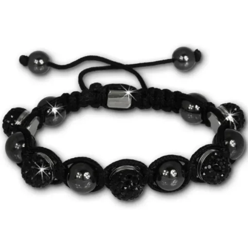 Shamballa Armband original Sterlinx mit 5 schwarze Glitzerkugeln SHS51S