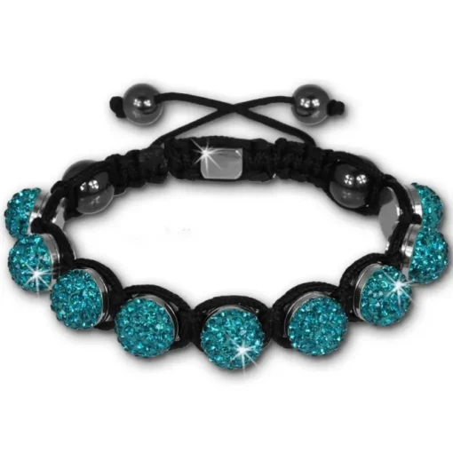 Shamballa Armband original Sterlinx mit 9 türkisen Glitzerkugeln SHS90T
